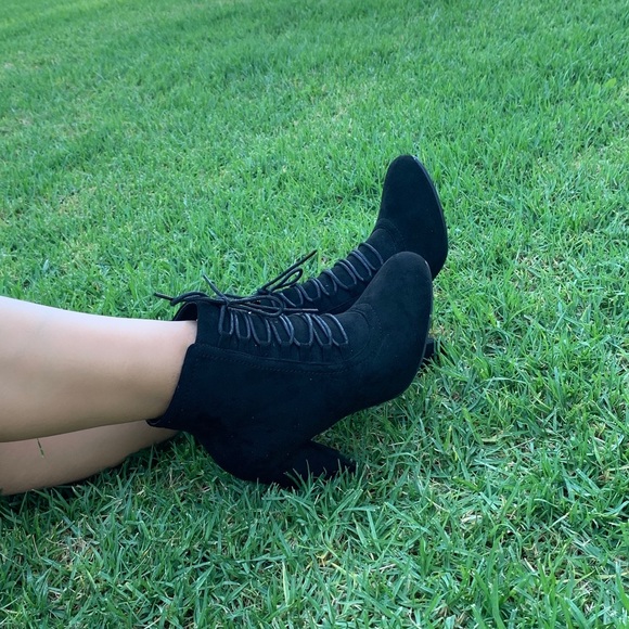 Black Faux Suede Booties - Picture 2 of 6